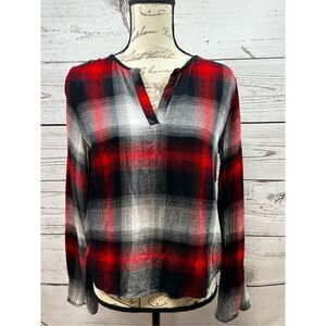 Cloth & Stone Plaid V Neck Long‎ Sleeve Casual Shirt Women Size Small